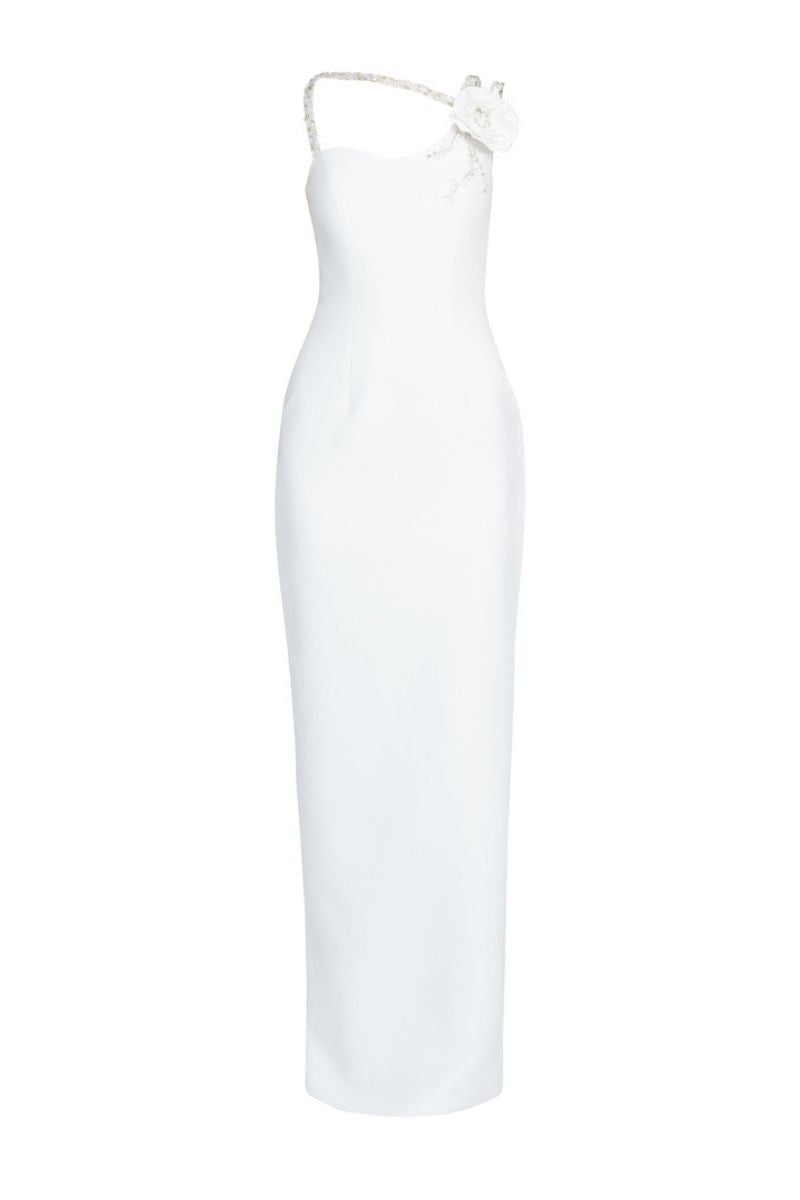 WHITE ONE-SHOULDER LONG DRESS - CULT MIA