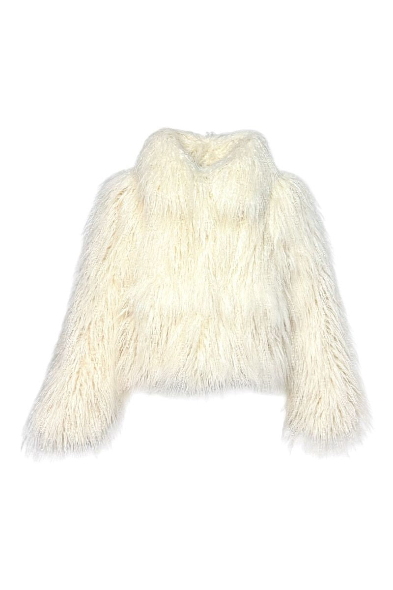 FLUFFY FAUX FUR JACKET IN ECRU - CULT MIA