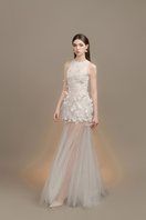 Arti Apparel Flarin Maxi Dress in flowing fabric with a stylish neckline and full-length design, perfect for elegant occasions.