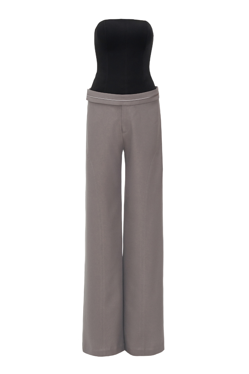 Black and gray modern elegance jumpsuit co-ords by TONYY, featuring a stylish, tailored design with sleek fabric and contemporary fit.