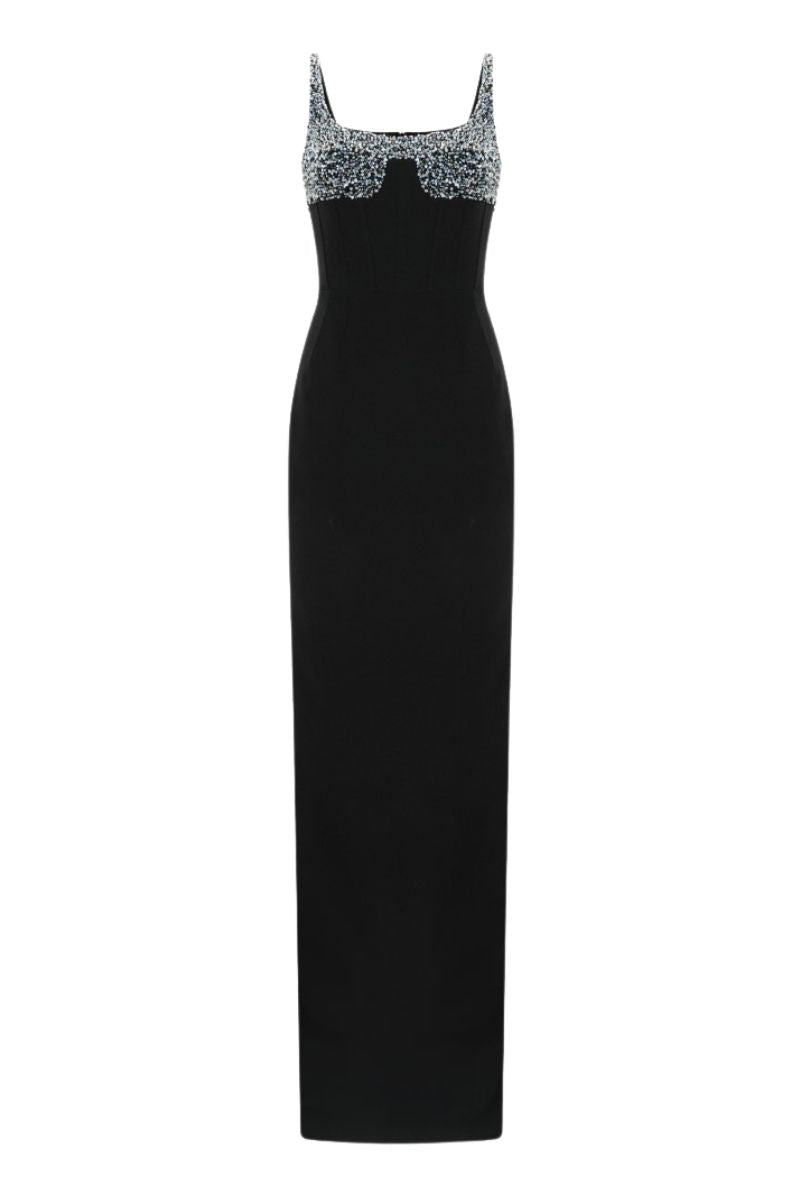 LANCASTER BLACK CRYSTAL DETAILED GOWN - CULT MIA