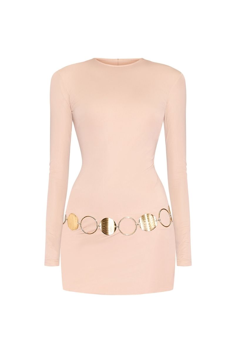 NUDE BELT MINI DRESS - CULT MIA