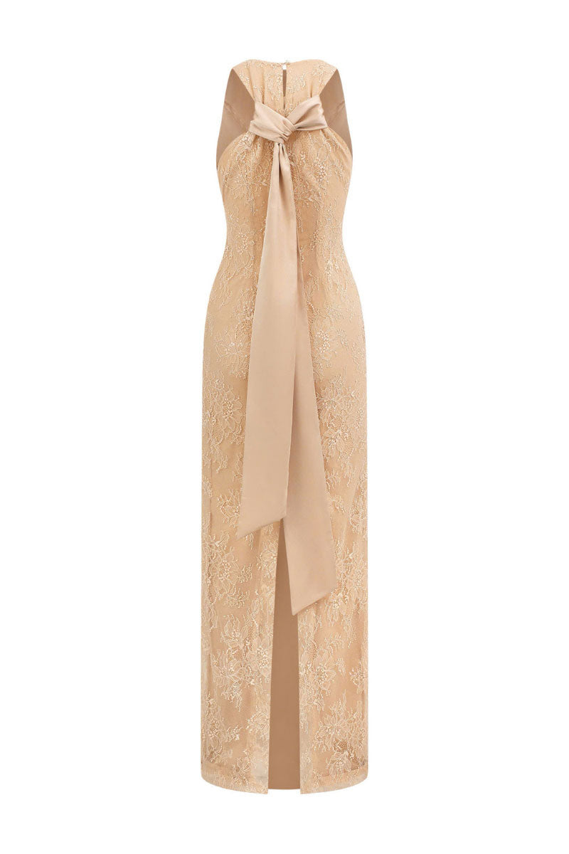 Elegant GEM Dress gown by Arti Apparel featuring intricate embroidery and flowing fabric, perfect for formal occasions.