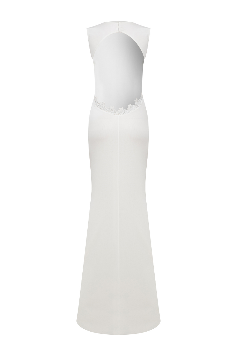JERSEY BACKLESS MAXI DRESS IN WHITE - CULT MIA