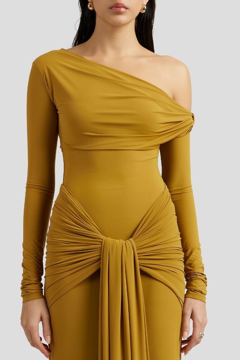ESTHER MAXI DRESS IN OCHRE YELLOW - CULT MIA