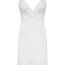 Bocan Couture Miss Alba short nightgown with off-white lace, soft fabric, and delicate lace detailing on the hem and neckline.