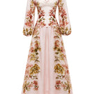 Pink VIVIENNE Corset Maxi Dress by BY HAÓ displayed on a model, showcasing the elegant, fitted bodice and flowing skirt.