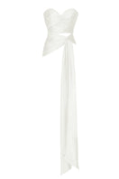 Ivory white 3-carat bustier top by Stolen Stores, showcasing a fitted design with intricate detailing and a stylish neckline.