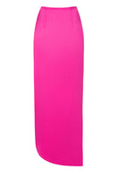 Back view of a 3 carats hot pink maxi skirt by Stolen Stores, featuring flowy fabric and a stylish, elegant design.
