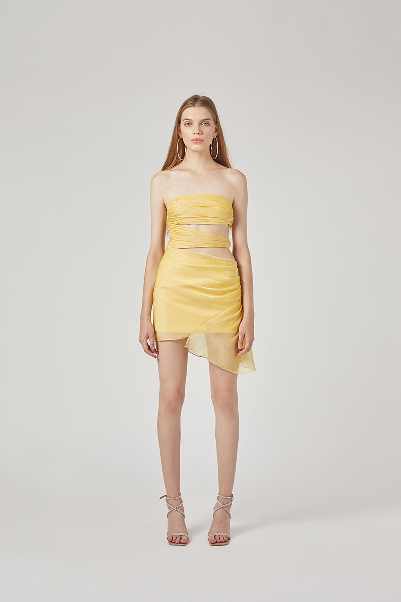 3 CARATS SIDE CHIFFON MINI DRESS IN CITRINE YELLOW - CULT MIA
