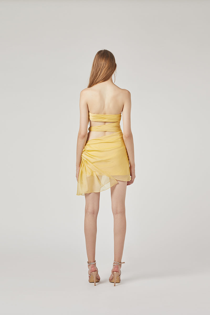 3 CARATS SIDE CHIFFON MINI DRESS IN CITRINE YELLOW - CULT MIA