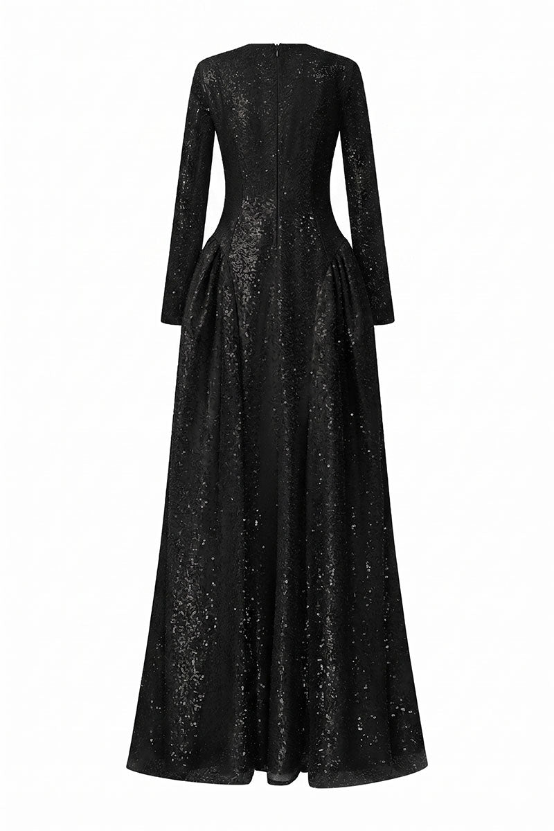 Black beading lace high neck maxi dress by Tracy Studio featuring intricate lace details and a elegant high neckline.
