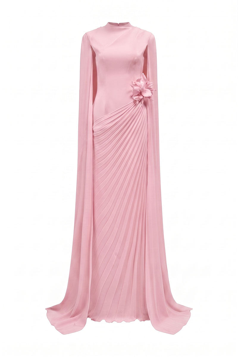 CHIFFON FLORAL MAXI DRESS WITH LONG SLEEVE CAPE | CULT MIA