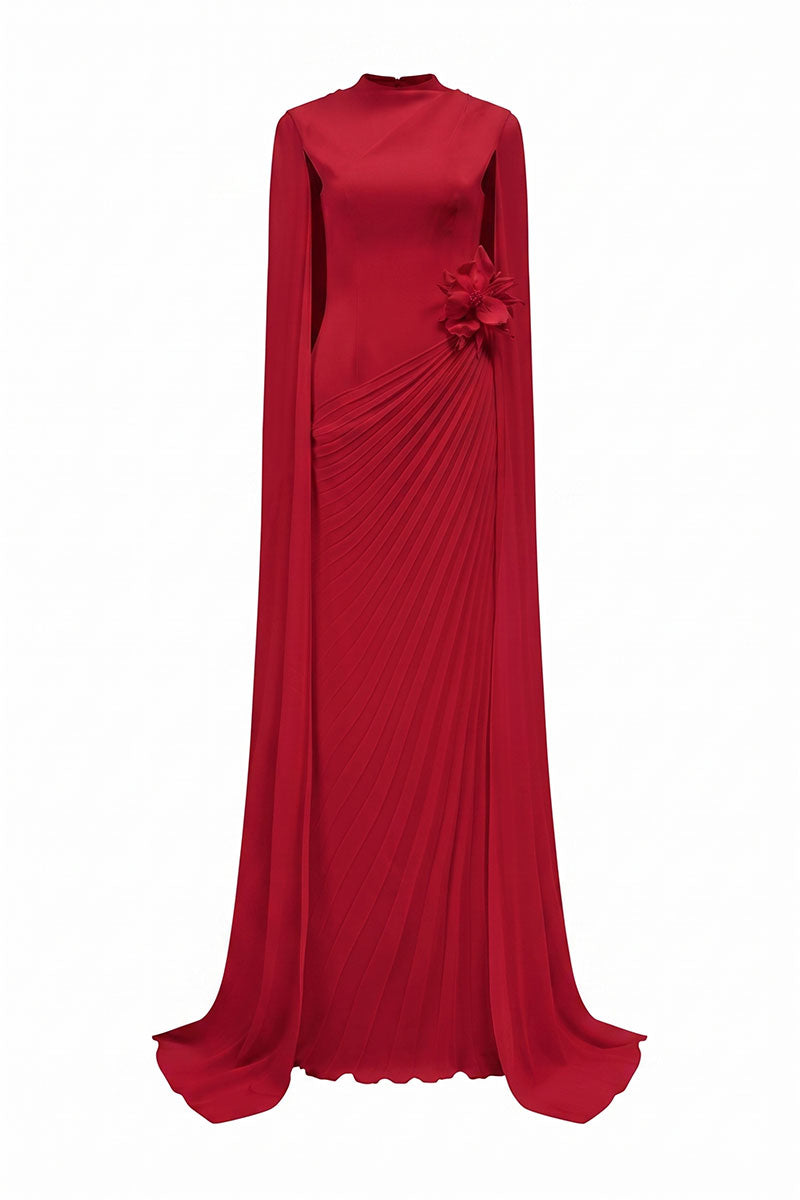 Tracy Studio chiffon floral maxi dress with long sleeves and matching cape, flowing design perfect for elegant occasions.