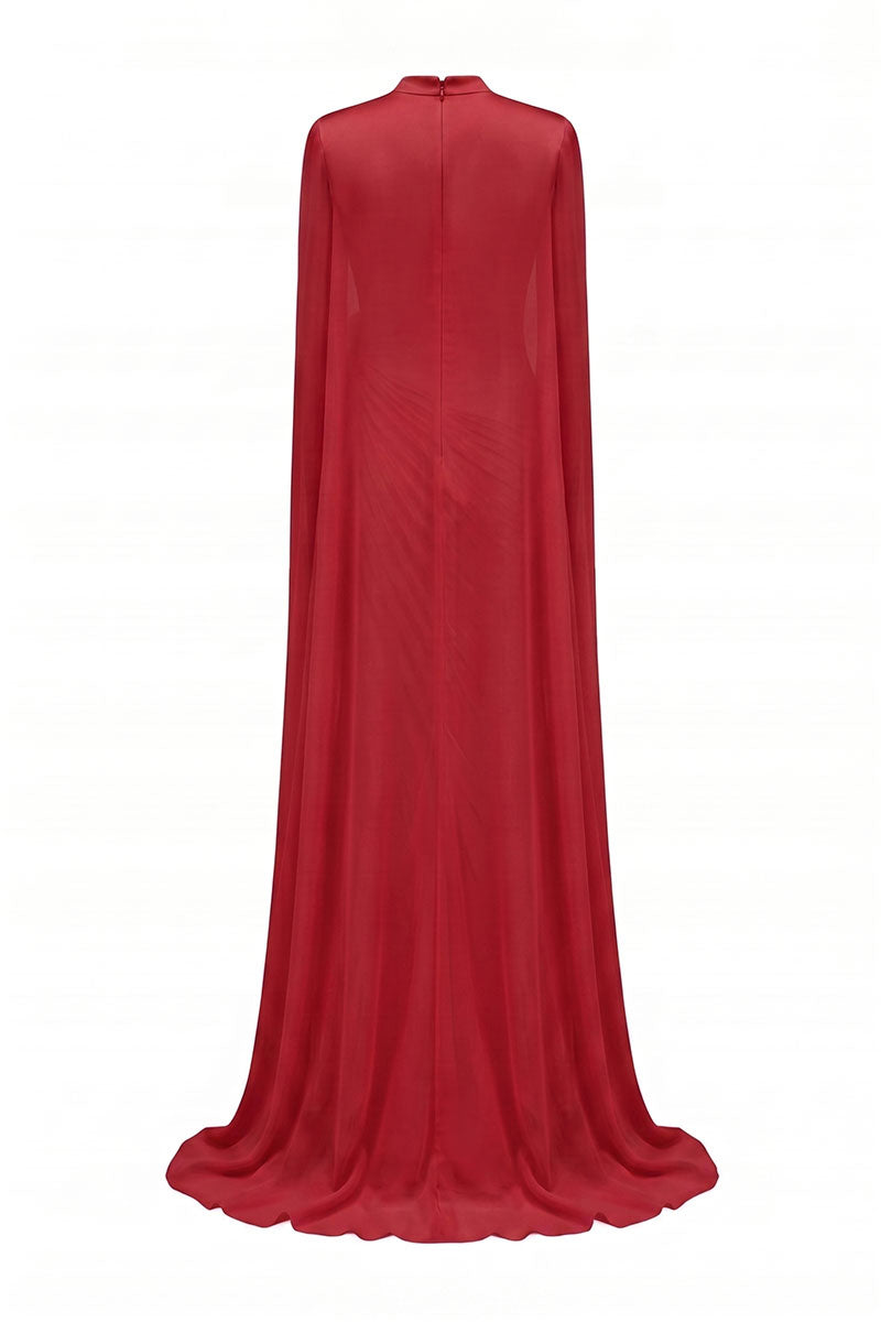 Tracy Studio floral chiffon maxi dress with long sleeves and cape, flowing design perfect for elegant occasions.