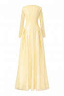 Yellow beading lace high neck gown by Tracy Studio featuring intricate 3D floral details and elegant fit.