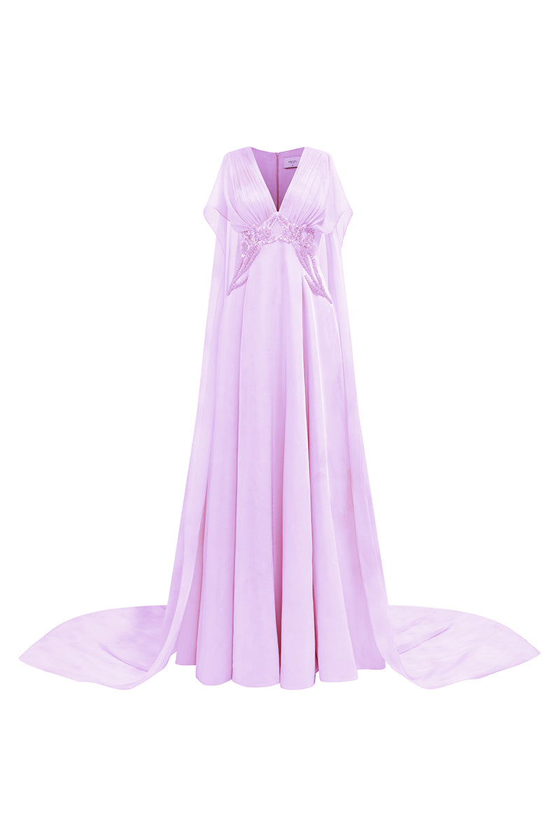 Tracy Studio satin deep V-neck maxi dress with flowing fabric and elegant design, perfect for formal occasions.