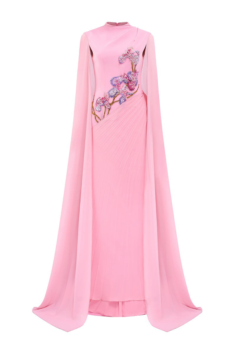 CHIFFON CRYSTAL BEAD MAXI DRESS