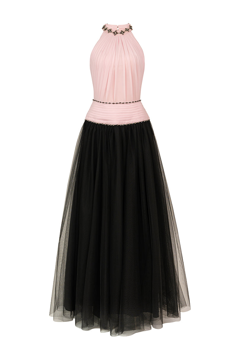 HALTER NECK A-LINE MAXI DRESS