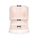 White crystal fringe tube top by Montsand featuring a fitted design with shimmering crystal embellishments and a sleek sleeveless style.