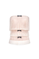 White crystal fringe tube top by Montsand featuring a fitted design with shimmering crystal embellishments and a sleek sleeveless style.
