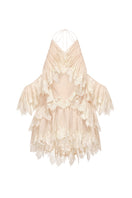 Ivory ruffled halter top by Montsand, featuring a stylish design with ruffle details and a halter neckline, perfect for trendy summer outfits.