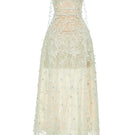 Montsand mint floral string maxi dress displayed on a hanger, featuring a flowing gown with floral patterns and adjustable straps.
