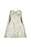Montsand pastel corsetry mini dress with detachable cape, featuring a fitted bodice and stylish design, perfect for elegant occasions.
