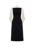Black scarf mock neck midi dress by Montsand featuring a sleek, fitted silhouette and elegant design.