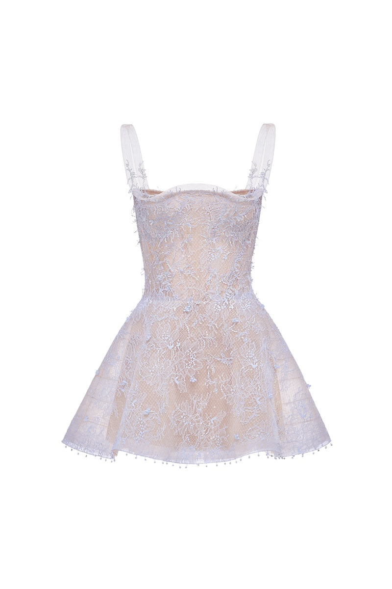Montsand violet straight neckline skater mini dress, sleeveless design with fitted bodice and flared skirt.