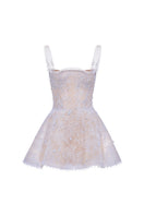 Montsand violet straight neckline skater mini dress, sleeveless design with fitted bodice and flared skirt.