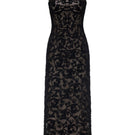 Black straight neckline bodice gown by Montsand, featuring a sleek fit and elegant design, shown from the front.