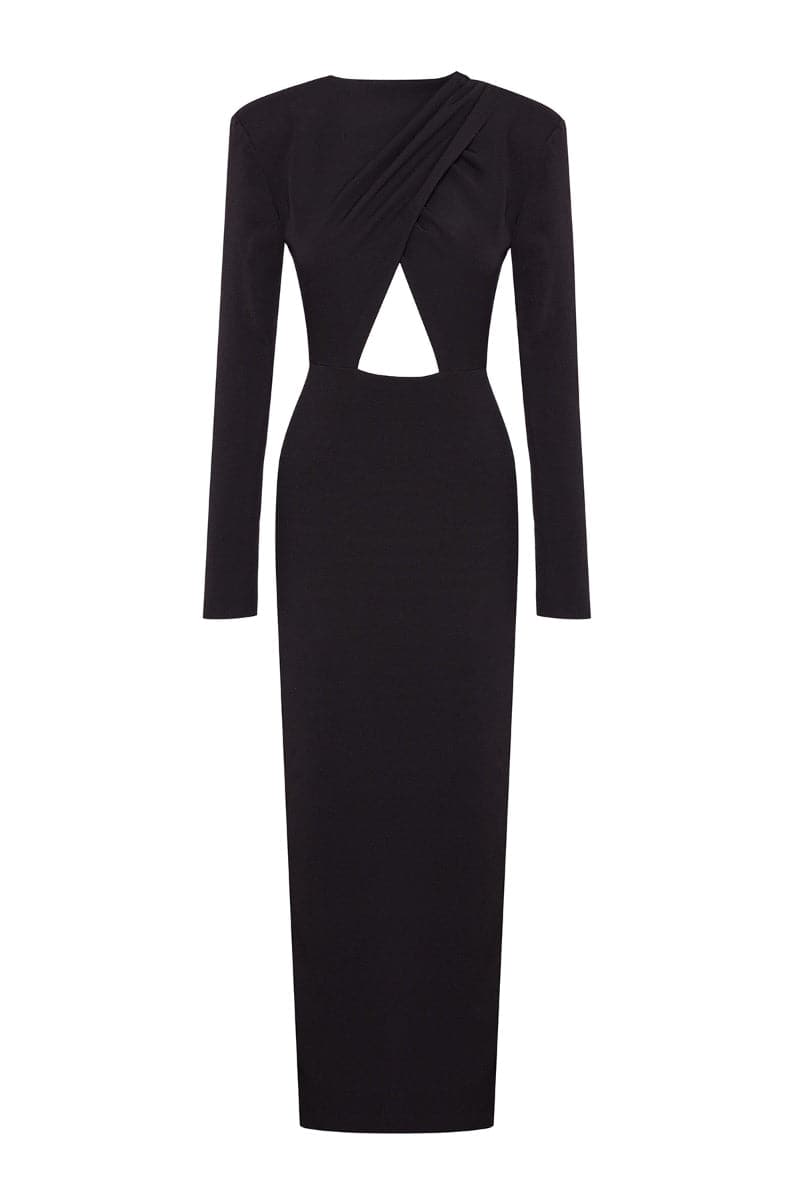 BLACK CROSS OVER CUT-OUT MIDI DRESS - CULT MIA
