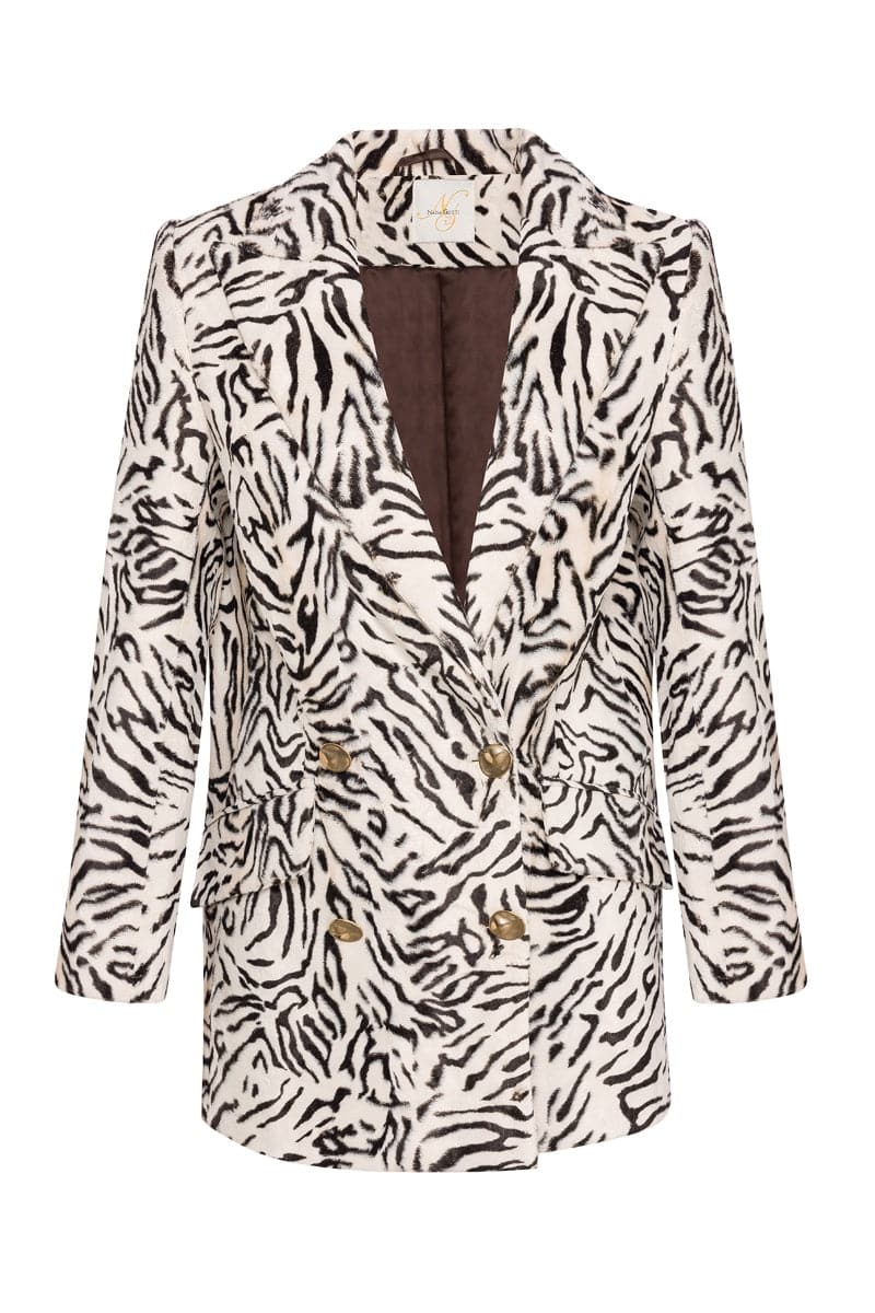 ZEBRA PRINT FAUX FUR DOUBLE BREASTED BLAZER - CULT MIA