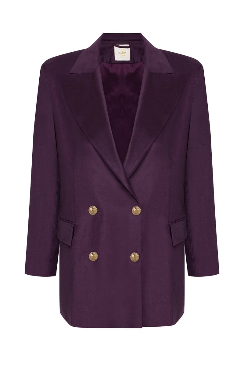 PURPLE DOUBLE BREASTED WOOL-TWILL BLAZER - CULT MIA