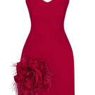 Nana Gotti Nour strapless mini dress with 3D feather trim and rose crepe fabric, showcasing a stylish and elegant design.