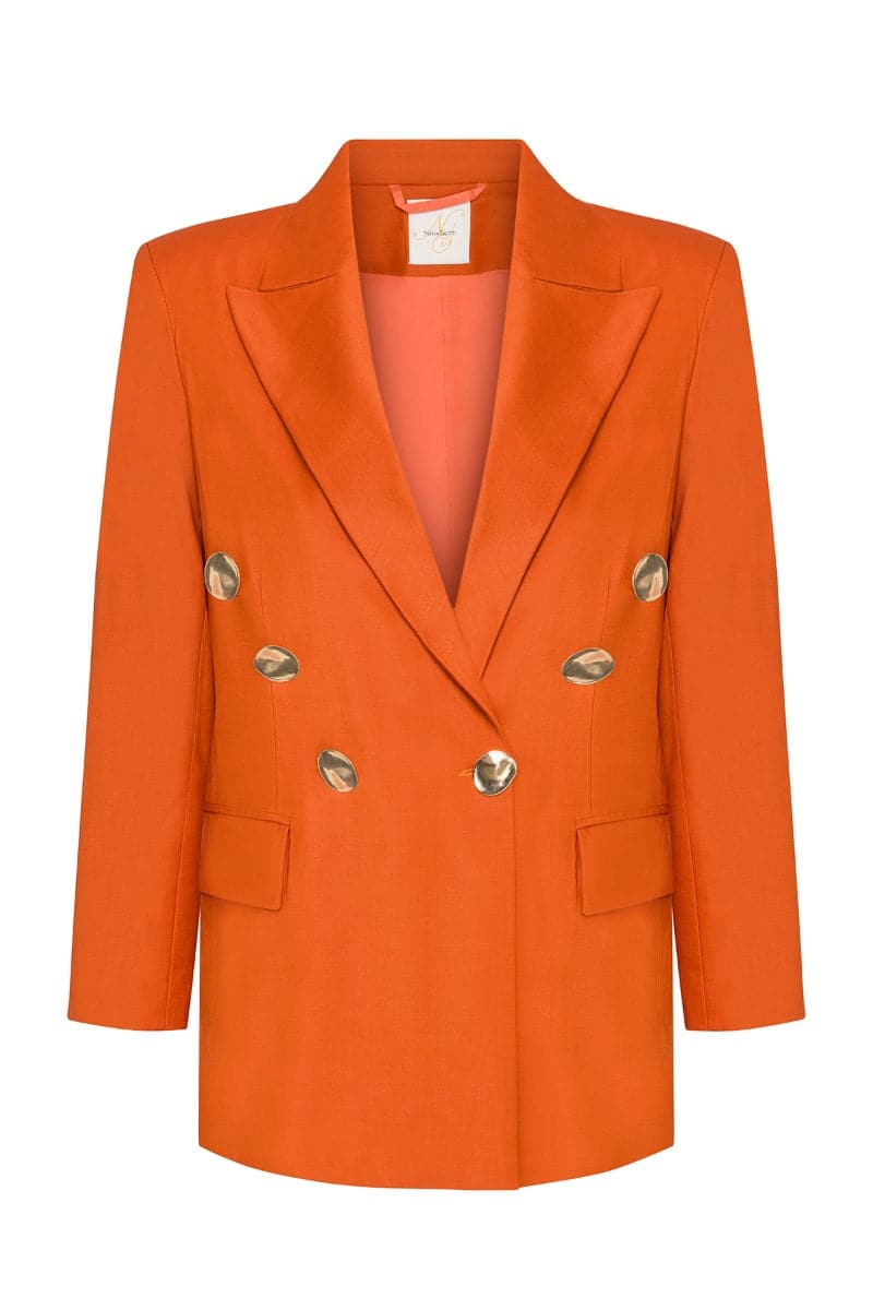 ORANGE DOUBLE-BREASTED WOOL-BLEND BLAZER - CULT MIA