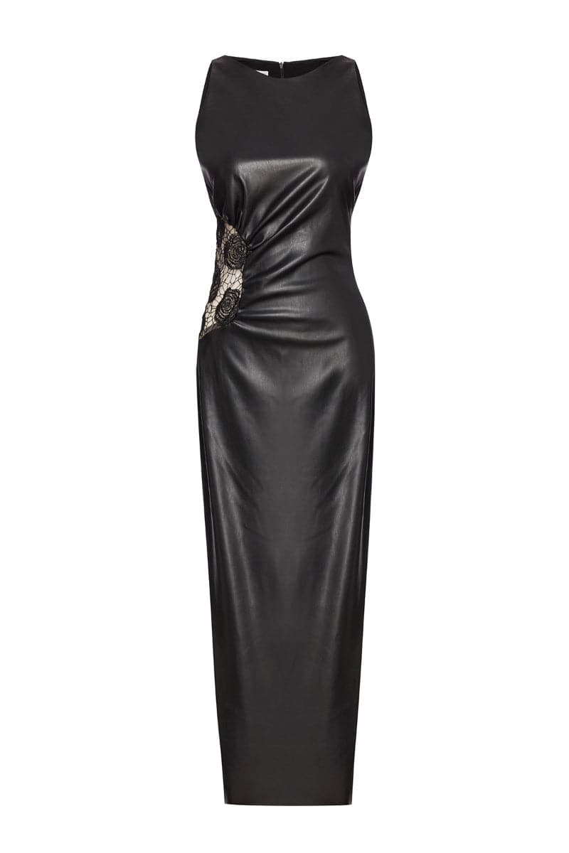 CUT-OUT FAUX LEATHER MIDI DRESS - CULT MIA