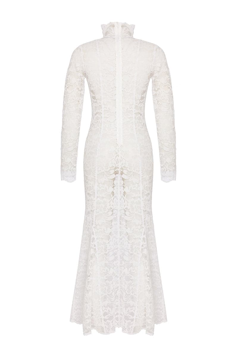 WHITE TURTLENECK LACE MAXI DRESS - CULT MIA