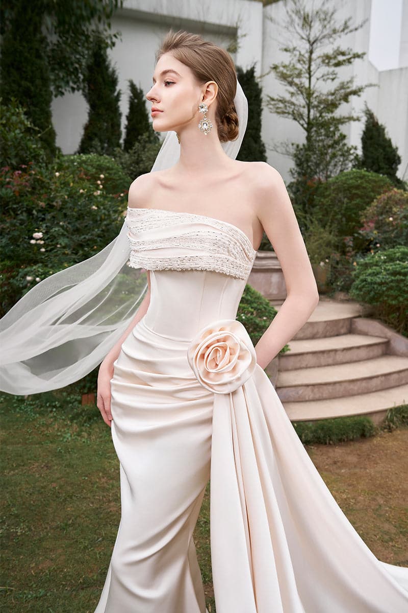 OFF-SHOULDER DRAPED SILK MERMAID GOWN - CULT MIA