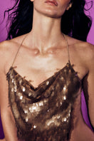 Suncillo brown sequins top featuring shimmering sequined fabric and a stylish sleeveless design.