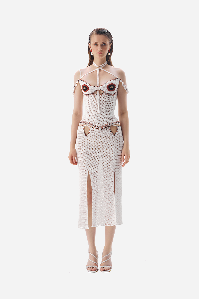 CROCHET KNIT CORSET IN WHITE - CULT MIA