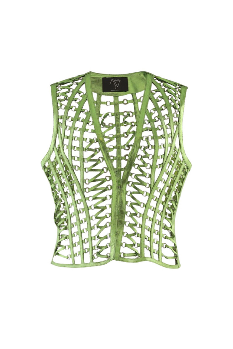 PHONEIX LEATHER VEST ELECTRIC GREEN - CULT MIA