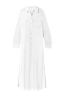 White Egyptian cotton shirt dress by SemSem, featuring a relaxed maxi dress design with a button-front and collar detail.