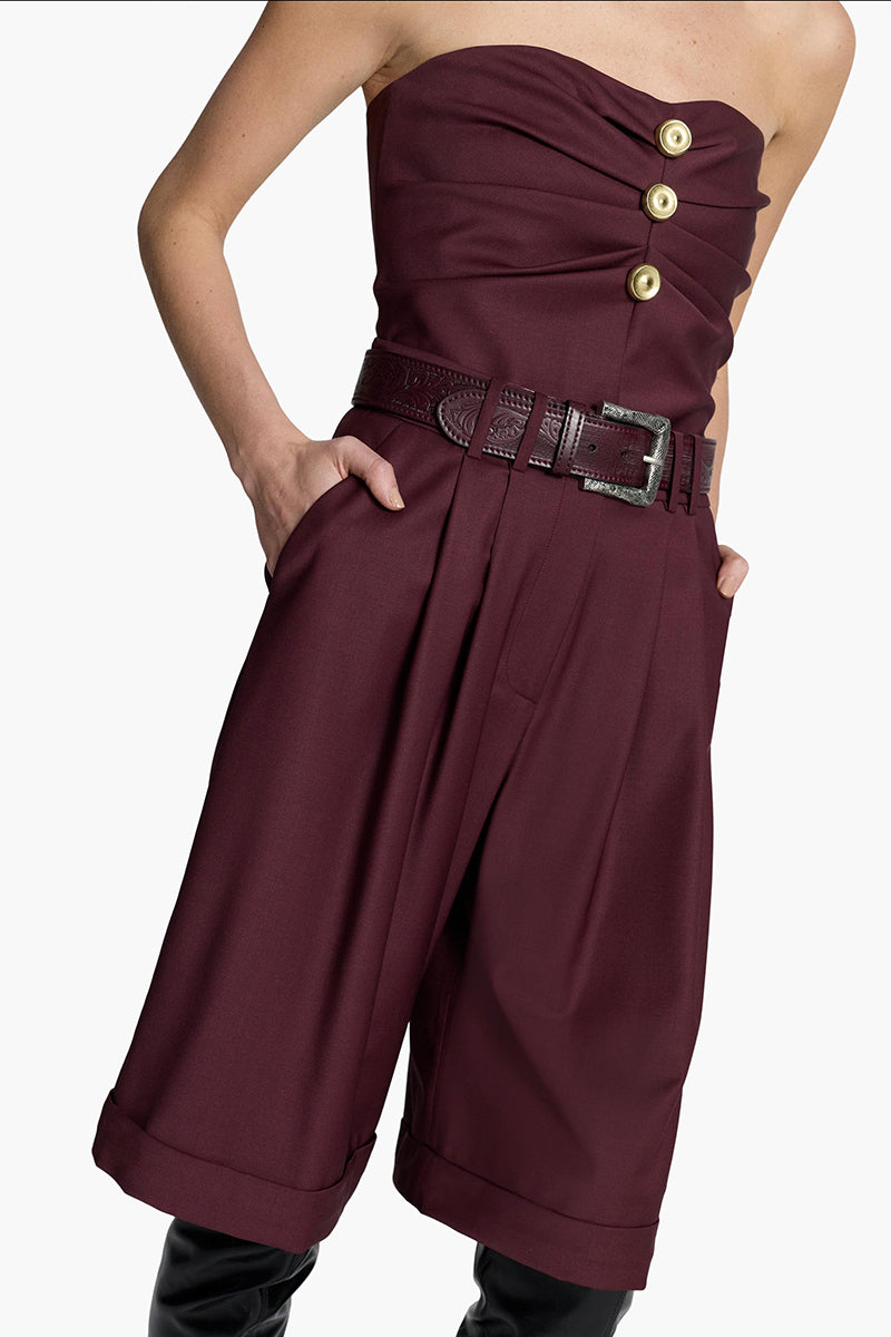 Red wine colored top by Acaria Studio featuring a stylish, fitted design, perfect for casual or dressy occasions.