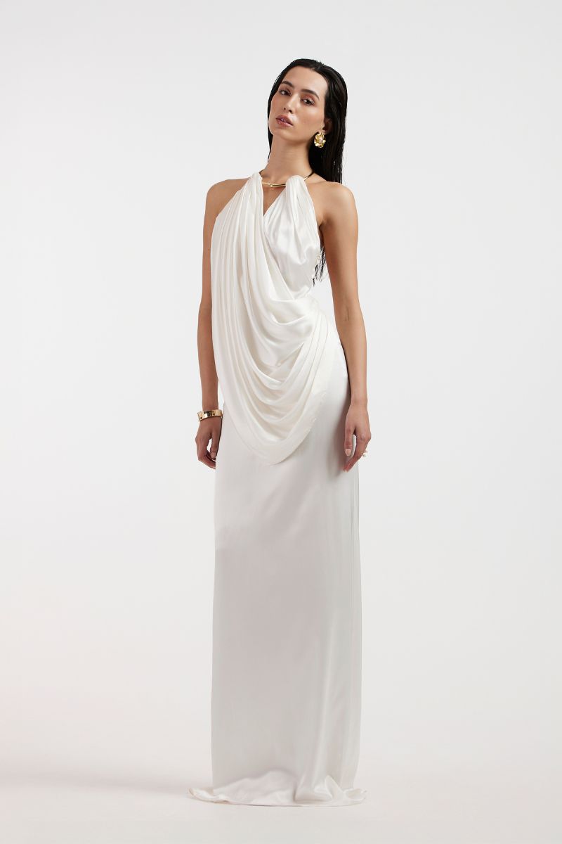 LEONA WHITE DRAPED GOWN - CULT MIA