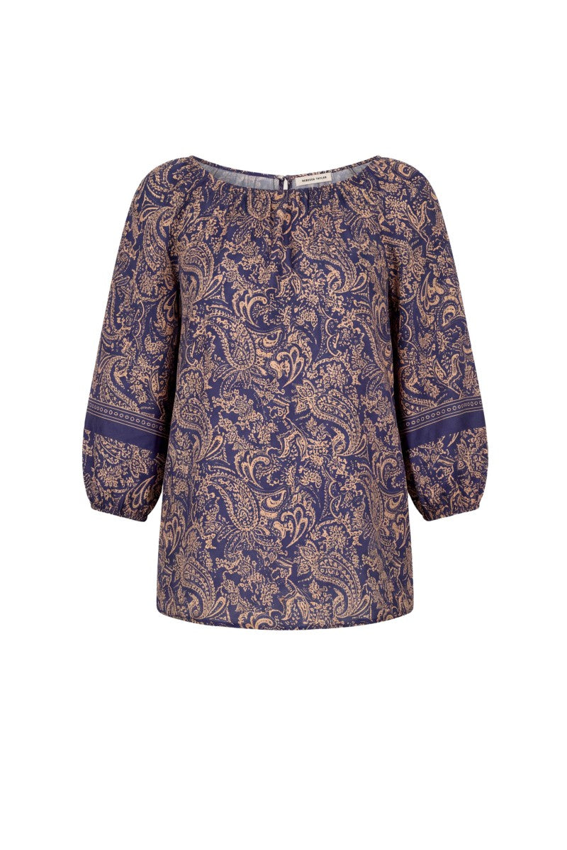 Rebecca Taylor Reese Paisley Blouse featuring a stylish paisley print and long sleeves, perfect for casual or dressy occasions.