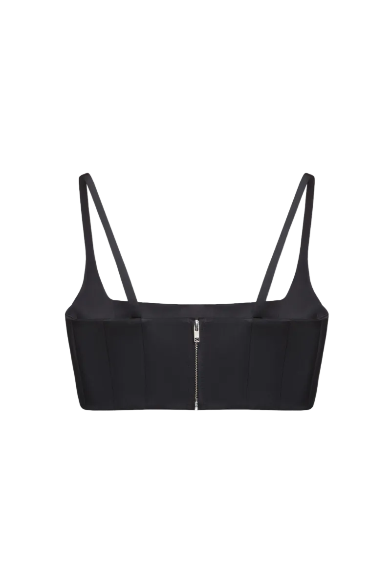 Black matte silk top with thin straps from BALYKINA, stylish and elegant women's tops, shown on a plain background.