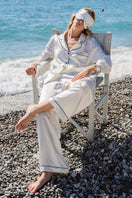 White Little Heart Eye Mask in loungewear style by Not Just Pajama, featuring a cute heart eye design for restful sleep.