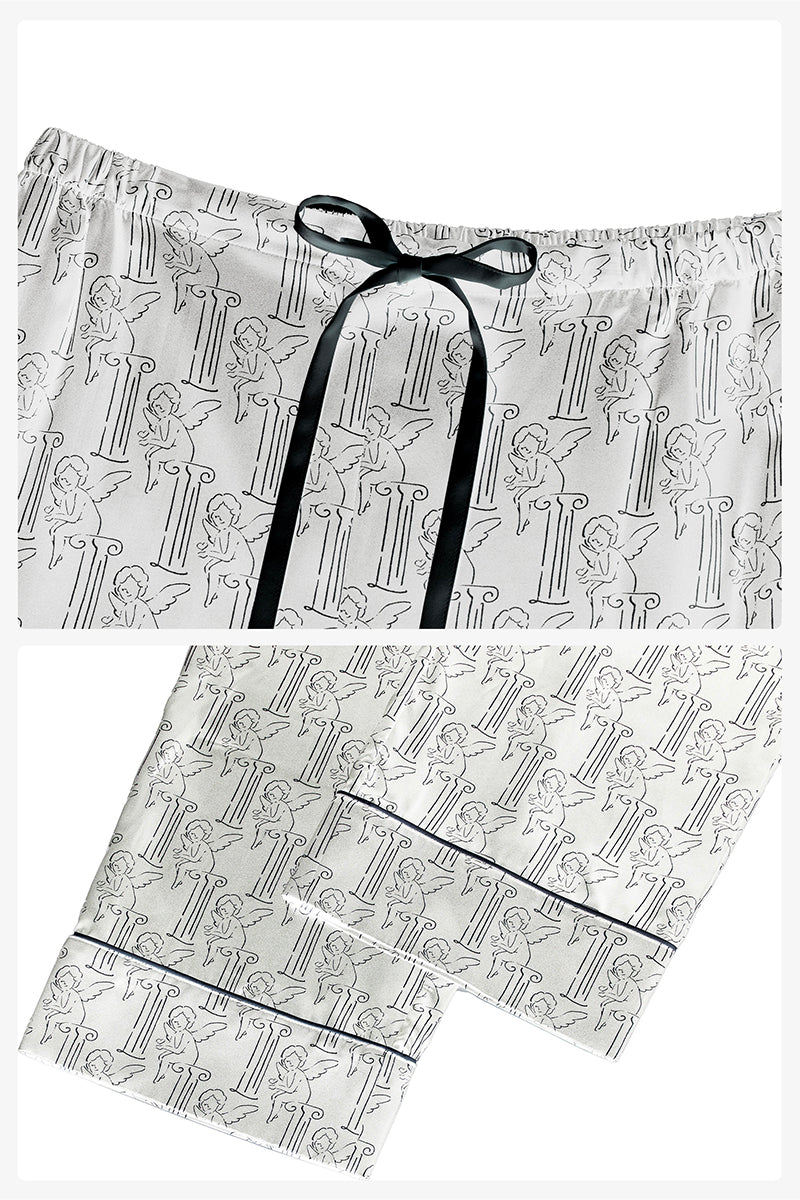 MUSEUM OF CRUSH SILK LONG PAJAMA SET IN CUPID - CULT MIA